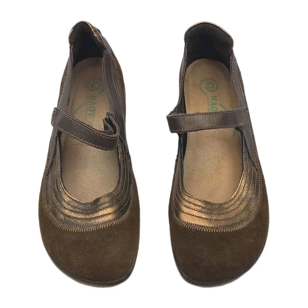 Naot Shoes Women Sz 39 US 8-8.5 Kirei Mary Jane Brown Suede Hook & Loop Comfort